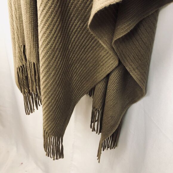Cejon Basic Knit Women's Poncho Wrap Tan One Size Fringe - Picture 4 of 8